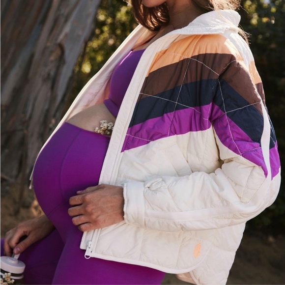 Free People x Hatch Ivory Chevron Puffer Jacket XS New with Tags - Picture 2 of 15